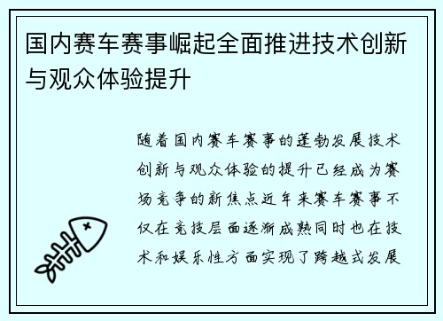 国内赛车赛事崛起全面推进技术创新与观众体验提升